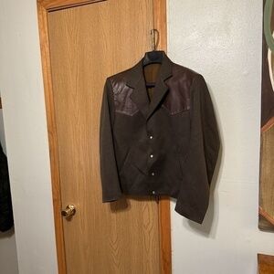 Custer Size 40 Gray w/Brown Shoulder Patches Snap-Button Western Blazer - EUC